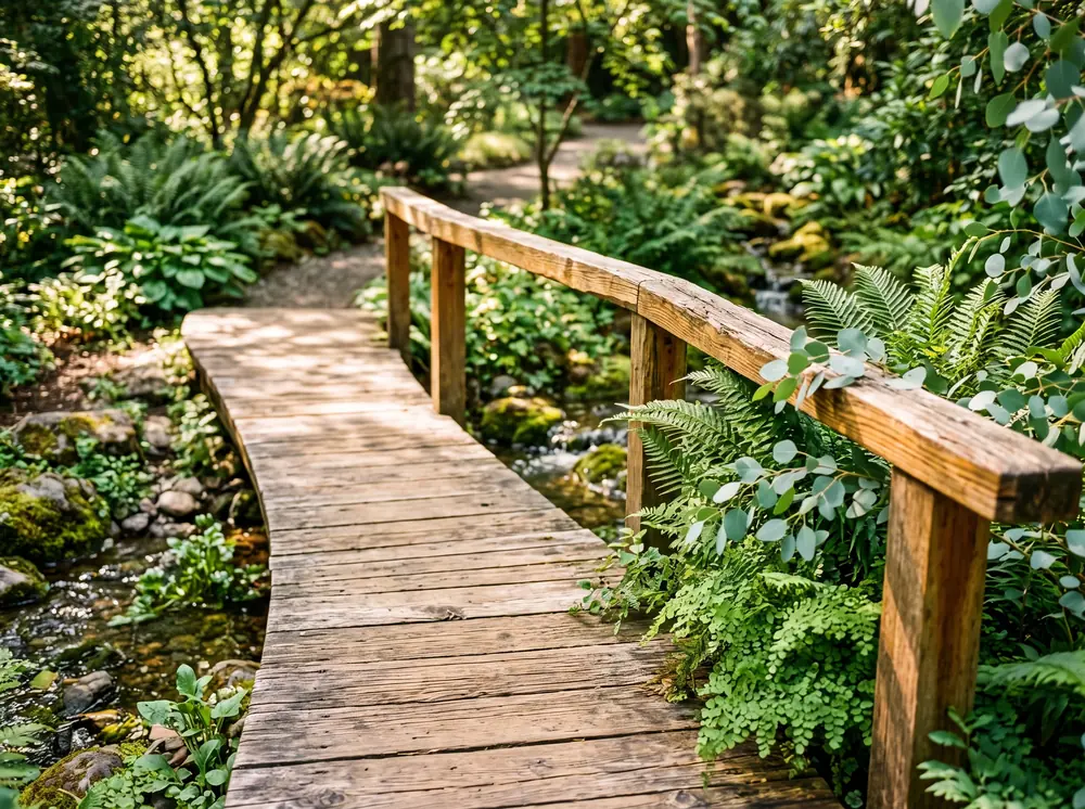Stone stepping path surrounded by moss and ferns connecting to 2-1-1 community resources and local assistance across DE, FL, OR, SC, and WA.