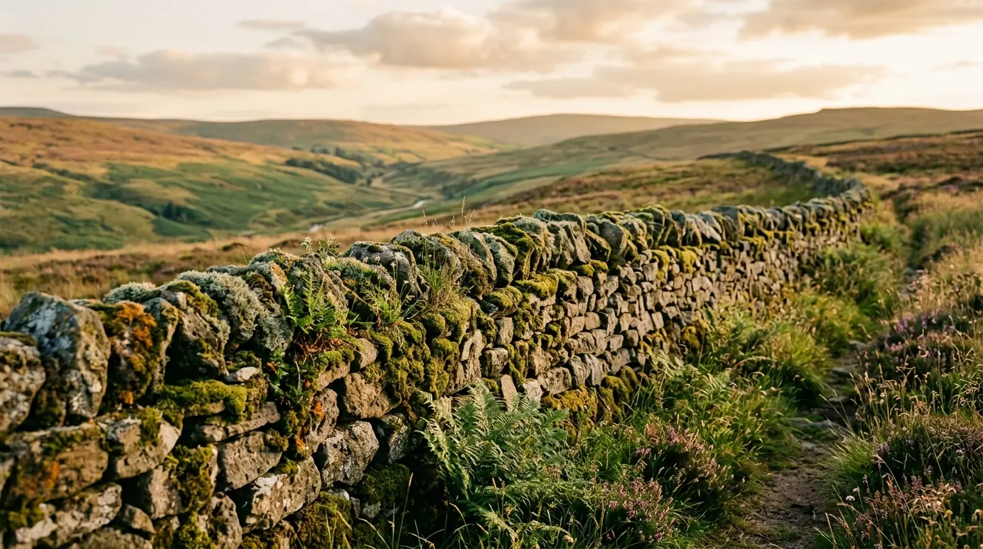 Rustic dry-stone wall with green moss and lichens, reflecting stability, structure, and enduring agreements.